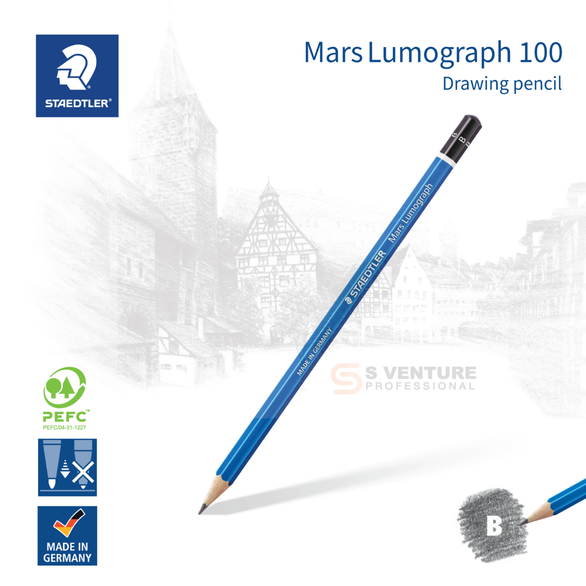 ดินสอไม้ Steadtler Mars Lumograph - B ดินสอ Staedtler รุ่น Mars Lumograph 100 (B)